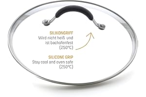‎COOLINATO Coolinato Glasdeckel mit Griff aus Silikon 26cm komplett backofenfest, Universaldeckel für Töpfe, Pfannen, Deckel Glas rund, Ersatzdeckel