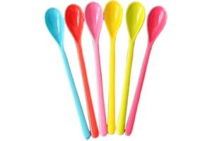 Hustar 5 Pièces Cuillères Longue Coloré Cuillère en Plastique Réutilisable pour Café Dessert