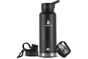 IDEUS Vacuum Insulated Water Bottle, 40 Oz (1140 ml) Stainless Steel Double Wall Flask Metal Sports Canteen with Leak-Proof Screw Cap (Black)