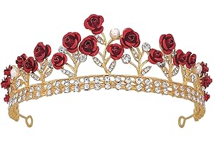 Paotxpum Gold Rose Crown Headband Rose Princess Tiara Crown Princess Crown Tiaras Rhinestone Crystal Tiaras Rose Designed Bride Headdress Wedding Hair Crown Bridal Wedding Queen Crowns