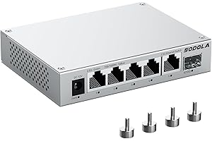 SODOLA 5 Port 2.5Gb Network Switch with 1x 10G SFP+, Aluminum Alloy Cooling & Magnetic Mounting, Multi-Gigabit Unmanaged Ethernet Switch, Ethernet Splitter for Office Home, Plug & Play, Fanless Silent