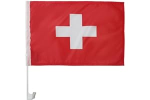 AZ FLAG - Drapeau Suisse Pour Décoration Voiture Avec Attaches En PVC Et Système d'Accroche - Car Flag Helvétique - 100% Polyester - 50g - 45x30 cm