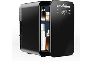 Enventor Mini Kühlschrank 10L, Kleiner Kühlschrank für Zimmer, Duales Kühlsystem, 12V / 220V Steckdose, Kühl- und Heizfunktion, Kosmetik Kühlschrank Leise für Auto, Schlafzimmer, Büros(Schwarz)