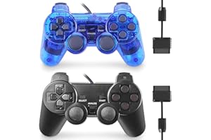 GBCON Wired Controller for PS2 High Performance Double Shock Gamepad Joystick Remote Compatible with Play station 2 (Black and Clear Blue)