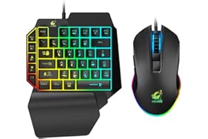 Combo tastiera e mouse da gioco UrChoiceLtd, cablato 39 tasti Meccanico con retroilluminazione arcobaleno con poggiapolsi per PC/Xbox/PS4 Mini portatile a una mano RGB (nero)