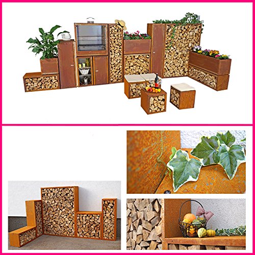 prima terra Kaminholzregal Kaminholzunterstand Brennholzregal Kaminholz Aufbewahrung Bausatz Edelrost Maße 118x118cm Tiefe 35cm - 8