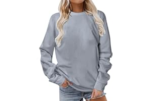 Komiseup Longshirt Damen Sport Langarm Sweatshirt Basic Rundhals Pullover ohne Kapuze Elegant Einfarbig Langarmshirt Locker Casual Oberteil Herbst Winter Baumwolle Pulli Teenager Mädchen Streetwear