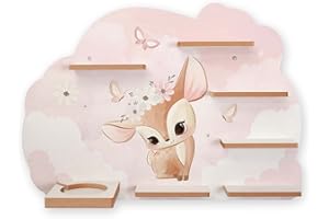 ‎KREATIVE FEDER Regal „REH mit Blumenkranz“ geeignet für Toniebox und Tonies inkl. 40 Metallplättchen für Flexible Befestigung der Tonie Figuren (REH mit Blumenkranz)