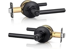 Gaurqiah Privacy Door Handle, Round Design Keyless Door Lever with Lock, Reversible Door Lever for Bathroom Bedroom, Matte Black