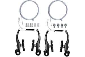 Hmseng 2 Pairs Bike Brakes, Universal Complete V Bike Brakes Set, Mountain Bike Replacement for Most Bicycle,Road Bike Brakes Cables with Front Back Wheels and Bike Brake Levers-Black1