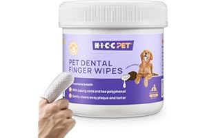HICC PET Teeth Cleaning Wipes for Dogs & Cats, Remove Bad Breath by Removing Plaque and Tartar Buildup No-Rinse Dog Finger Toothbrush, Disposable Gentle Cleaning & Gum Care Pet Wipes,Unscented