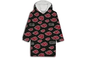 Aymax Sweat Plaid Naruto Akatsuki Enfant, Sweat Poncho à Manches Longues Oversize en Flanelle Douce Capuche avec Sherpa. Taille Unique Enfant/Ado