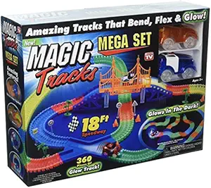 Magic Tracks Mega Set with RED & BLUE Car | As Seen on TV | 360 Piece Glowing 18' Track Set
