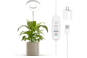 Bamworld växtlampa LED fullspektrum 380–800 nm, justerbar ring odling för blomkruka, USB-driven, IP54 vattentät