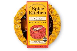 Spice Kitchen Indian Spice Tin, 9 Premium Indian Cooking Spices with Award-Winning Garam Masala and Hand Sewn Silk Sari Cover