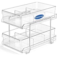 Primeway ® 2 Tier Organizer with Slide-Out Cosmetics Storage Containers and Dividers|Kitchen|Bathroom|Refrigerator|Closet|Pan
