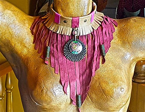 Leather fringed necklace.