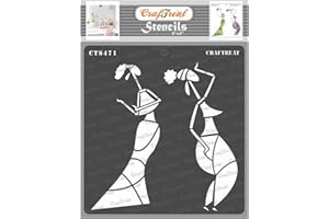 CrafTreat Stencil da ballo per pittura su legno, tela, parete e piastrelle, 15x15 cm – stencil riutilizzabili fai da te per arte e artigianato – Modello per stencil da donna per pittura su legno