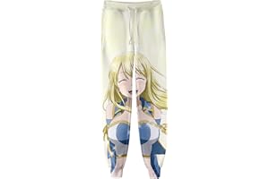 XSLGOGO Unisexe Anime Fairy Tail Pantalons Fullbuster Gray Pantalons de survêtement Dragneel Natsu Graphiques Taille élastique Sarouel avec Cordon de Serrage
