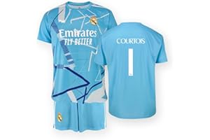 Real Madrid Conjunto Camiseta y Pantalón Portero Dorsal 1 COURTOIS 2024/2025 - Replica Oficial Producto con Licencia - Niño (6 Años)