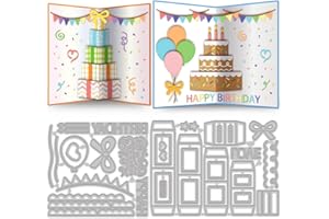 MAYJOYDIY 3D Pop-Up Gift Box Birthday Cutting Dies Cake Bow Candle Happy Birthday Pattern Metal Die Cuts Carbon Steel Embossing for Card Making Photo Album Scrapbooking Decor