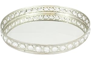 PARIS PRIX Oval Silver Mirrored Decorative Tray with Gemstones