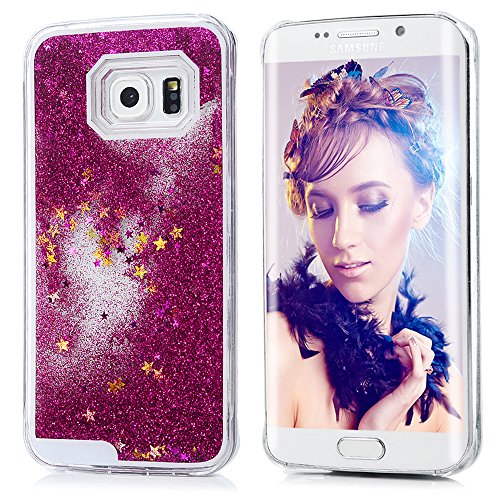 Badalink Samsung Galaxy S6 Edge Slimcase Hülle PC Treibsand Flüssige Liquid Bling Hülle Case Glitzer Glitter Shiny Glanz Sparkle Sterne Star Weich Flexibel Einteilige Handyhülle Soft Leicht Stoßstangen Case Rosarot - 3