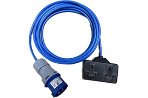 K M Electronics 16A PLUG TO 13A 2 GANG SOCKET CAMPING TENT MAINS HOOK UP CABLE 1M TO 25M (2M)