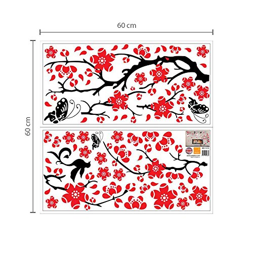 COM – Walplus Wandaufkleber Wanddekor Papier Kunst Deko 3D Schmetterling Blüte Blume Wein - 4