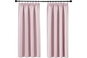 PONY DANCE Zasłony do pokoju dziecięcego z taśmą marszczącą, zasłony termiczny, nieprzejrzyste, krótkie, 2 sztuki, kolor jasnoróżowy, 145 x 140 cm (wys. x szer.)