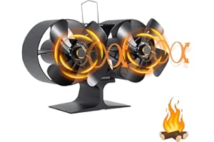 PYBBO Dual Motor Fireplace Fan, 8 Blade Stove Fan, Non-Electric, Eco-Friendly, for Gas/Pellet Fuel/Wood/Log Burning Stoves, Black