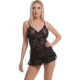 Mimmi Love Dantelli Seksi Gecelik, V Yaka, Halter Bağlamalı, Dantel Detaylı, Siyah ve Kırmızı