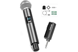 FDUCE W30 Micrófono inalámbrico, micrófono de mano dinámico UHF, receptor recargable con botón de ajuste de volumen, para karaoke, canto, fiesta familiar (200 pies)