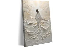 Abstrakta väggduk Jesus går på vattnet – Kristen andlig väggdekoration med gudomligt ljus – Moderna religiösa affischer för vardagsrum, sovrum, kyrka – 40,6 x 61 cm