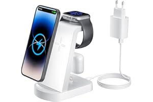 INNISTO Kabellose Ladestation,Wireless Charger 3 in 1 induktive Kabelloses Ladegerät Mit 18W Adapter,kompatibel mit iPhone 16/15/14/13/12 Pro/Pro Max,Apple Watch Ultra/10/9/8/7/6/5/4/SE AirPods321/Pro1 Weiß