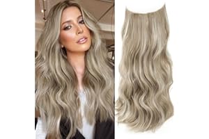 MORICHY One piece Invisible Wire Hair Extensions Clip in Natural Wavy Synthetic Hair Extension with Transparent Wire Adjustable Size 2 Secure Clips Headband Long Curly Secret Hair Pieces for Women