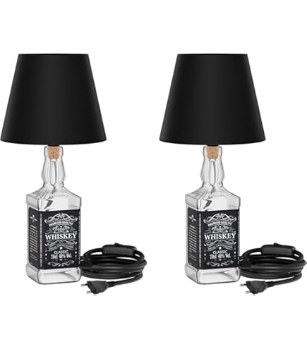 Lampe De Table FLAKO - Kit Upcycling Bouteille, Abat-jour Noir, Câble Textile, Interrupteur Bakélite