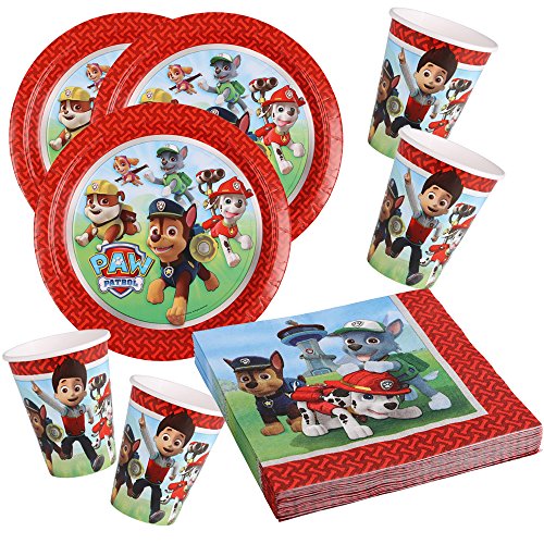 52-teiliges Party-Set Paw Patrol - Teller Becher Servietten für 16 Kinder