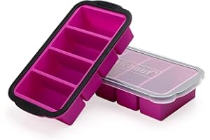 AICHOOF Bandeja de congelación extragrande de 1 taza para sopa, caldo, salsa o mantequilla, bandejas de cubitos de hielo con tapa, moldes de silicona para congelador, bandejas de sopa, hace cuatro grandes