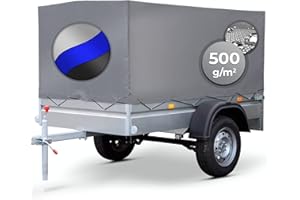 VENDOMNIA Anhängerplane - 2 Reißverschlüsse, 20 Ösen, 2075 x 1150 x 900 mm, wasserdicht, Blau, Grau, Schwarz - Hochplane, Abdeckplane, Abdeckung, Gewebeplane, Plane für PKW Anhänger, Autoanhänger