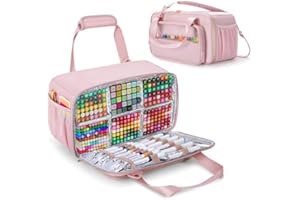 Prokva Marker Organizer Case Holding up to 216 Markers, Travel Marker Storage Bag Portable Marker Holder Bag with Shoulder Strap, Foil Liner for Easy Wipe Clean, Pink