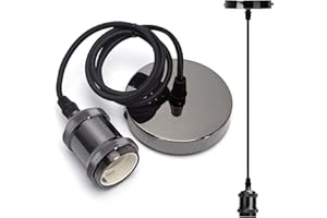 Aigostar Lampada a Sospensione in Metallo,Portalampada E27 Soffitto Industriale Stile,Retrò Porta Lampada da Soffitto con Cavo da 1m,Nero(1)