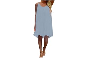 FunAloe Summer Dresses for Women UK Sleeveless Dress Chiffon Dress Formal Spaghetti Strap Dress Beach Dresses Summer Dresses Crewneck Dress Elegant Strap Back Hollow Short Dress Plain Hollow Dress