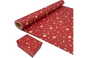 ZHNERY Rollo de papel de regalo para cumpleaños, 43 cm x 15 m, papel de regalo rojo con diseño de estrella, papel kraft reciclable para cumpleaños, boda, decoración de regalos de fiesta