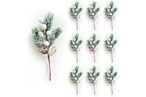 RXXR 10 Stück Weiß Schneeflocke Beeren,Künstliche Weihnachtsbeeren, Zweige für Weihnachtsbaumschmuck, Blumenarrangement, DIY-Kranz, Winterurlaubsdeko