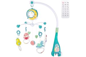 CALISTOUK Móvil Musical para Cuna de Bebé con Mando a Distancia Luz de Estrellas Campanilla Decoración Sonajero para Cama Juguete Proyector de Cuna para Bebés Recién Nacidos (azul oscuro)