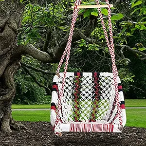 Halder Jute Regular Indoor Outdoor Square Hanging Swing Chair (Cotton, White Black Red, 150 * 65 * 72 cm)