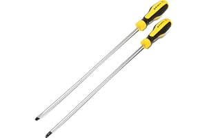 BLOSTM Schraubendreher Lang 2 Stück - Set mit 2 Schraubendreher Magnetisch - Kreuzschlitzschraubendreher und Flachschraubendreher aus Chrom-Vanadium-Stahl mit Ergonomischen Griffen (Länge: 300 mm)