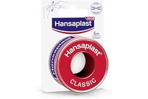 Hansaplast CLASSIC Sparadraps de 5 m x 2,5 cm, Sparadrap médical pour fixer efficacement les bandages, Pansement adhésif déchirable à la main