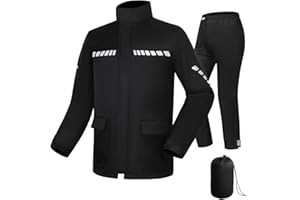 CTBQiTom Traje de lluvia, equipo de lluvia liviano para motocicleta con chaqueta de lluvia reflectante y pantalones de lluvia, ropa impermeable y transpirable,Negro,XL